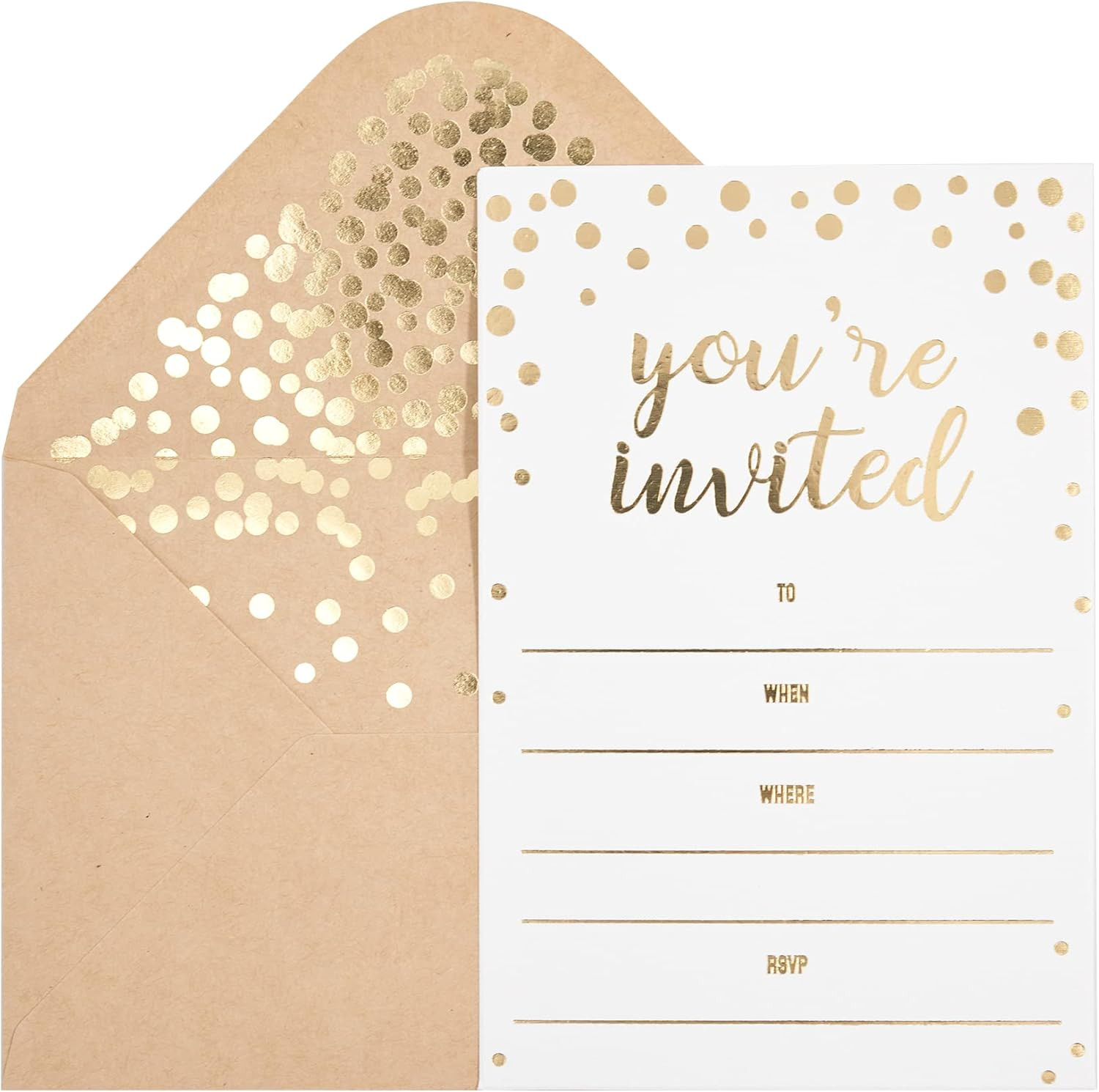 50 Pack Invitation Card – Elegant Greeting Cards ‘’You are Invited’’ in Gold Foi