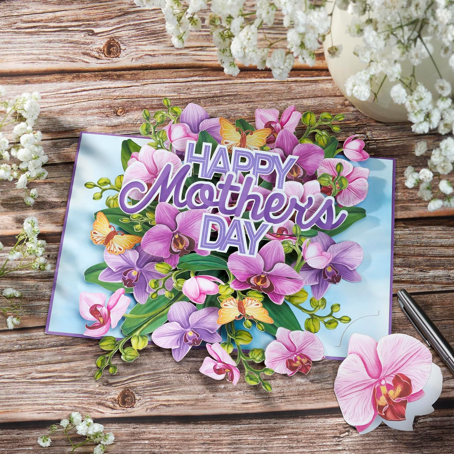 Mothers Day Pop up Cards, Happy Mother’S Day, Orchid, Butterfly, 3D Greeting Car