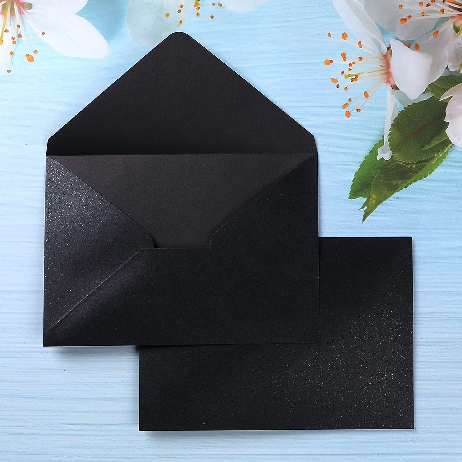 50 PCS Black Shiny A7 Envelopes 5.25×7.25 Inch Fits 5×7 Card Wedding Photo
