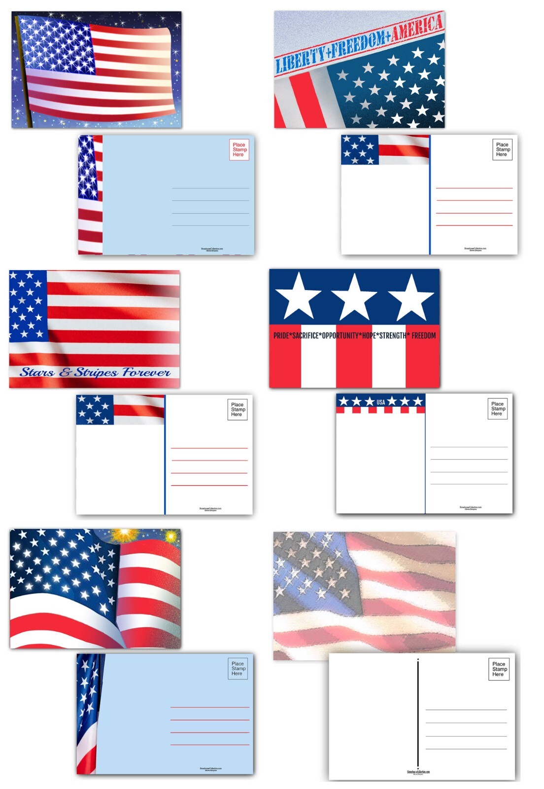 Assorted Patriotic Postcards | 36 Pack All Occasion Postcards | American Flag