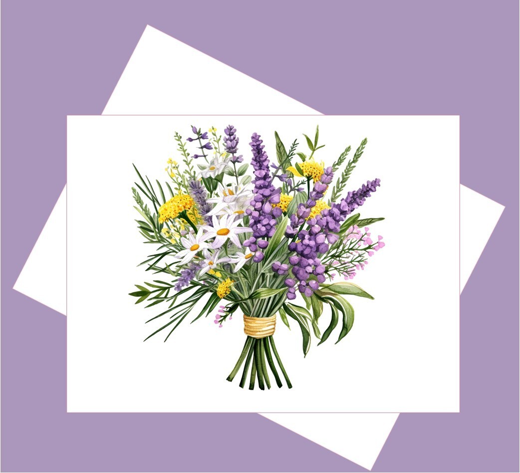 8 LAVENDER WILD FLOWER BLANK NOTE CARD GLOSSY FOLD OUT WITH ENVELOPES