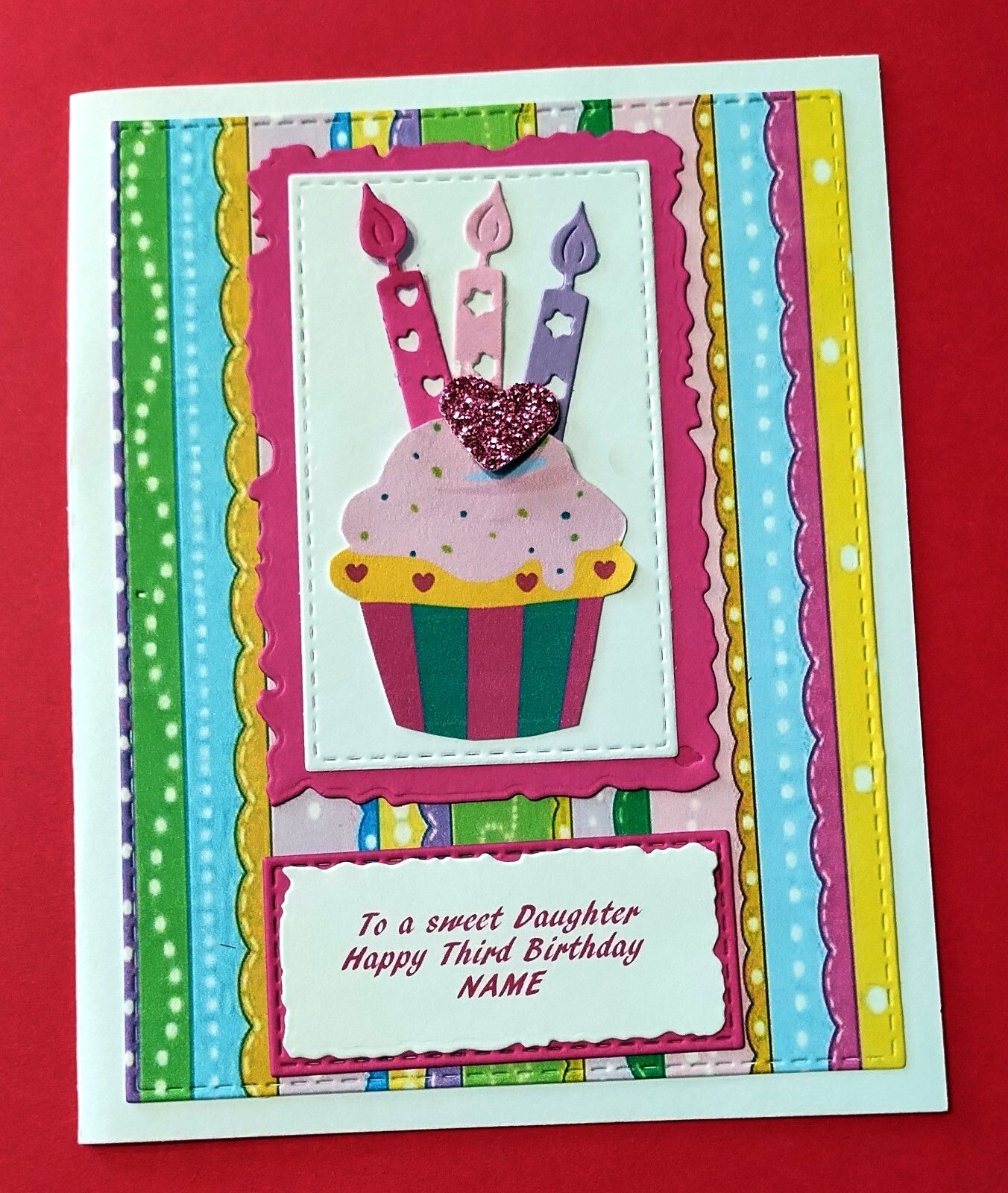 Personalized Birthday Card for 1, 2 or 3 Year Old Girl Cute Cupcake Verse Inside