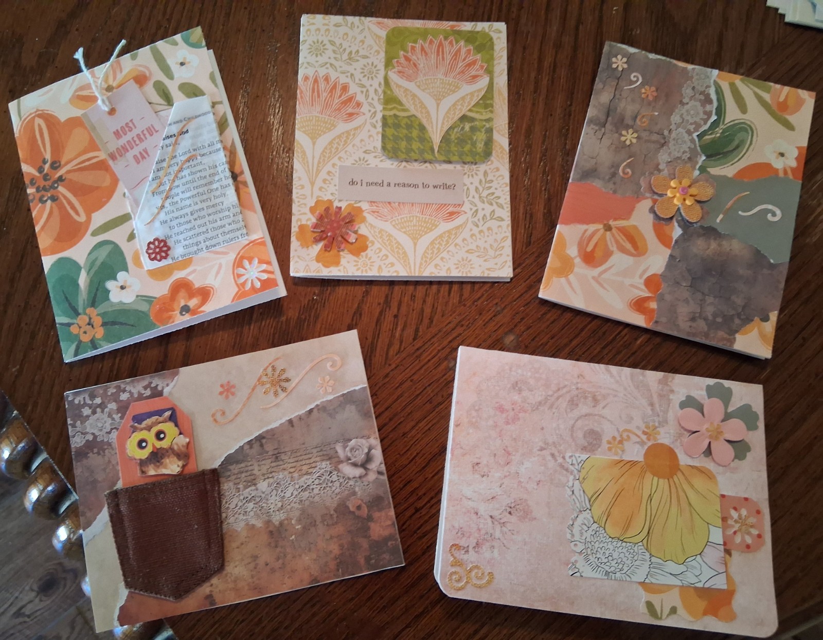 Handmade Embellished Blank Inside Folded Floral Greeting Cards, Multicolor