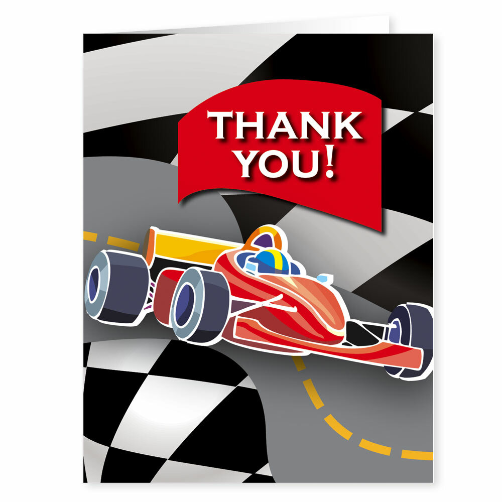 Race Car Thank You Note Card Set – 4 1/4 x 5 1/2 in. 10 Boxed Note Cards- B14151