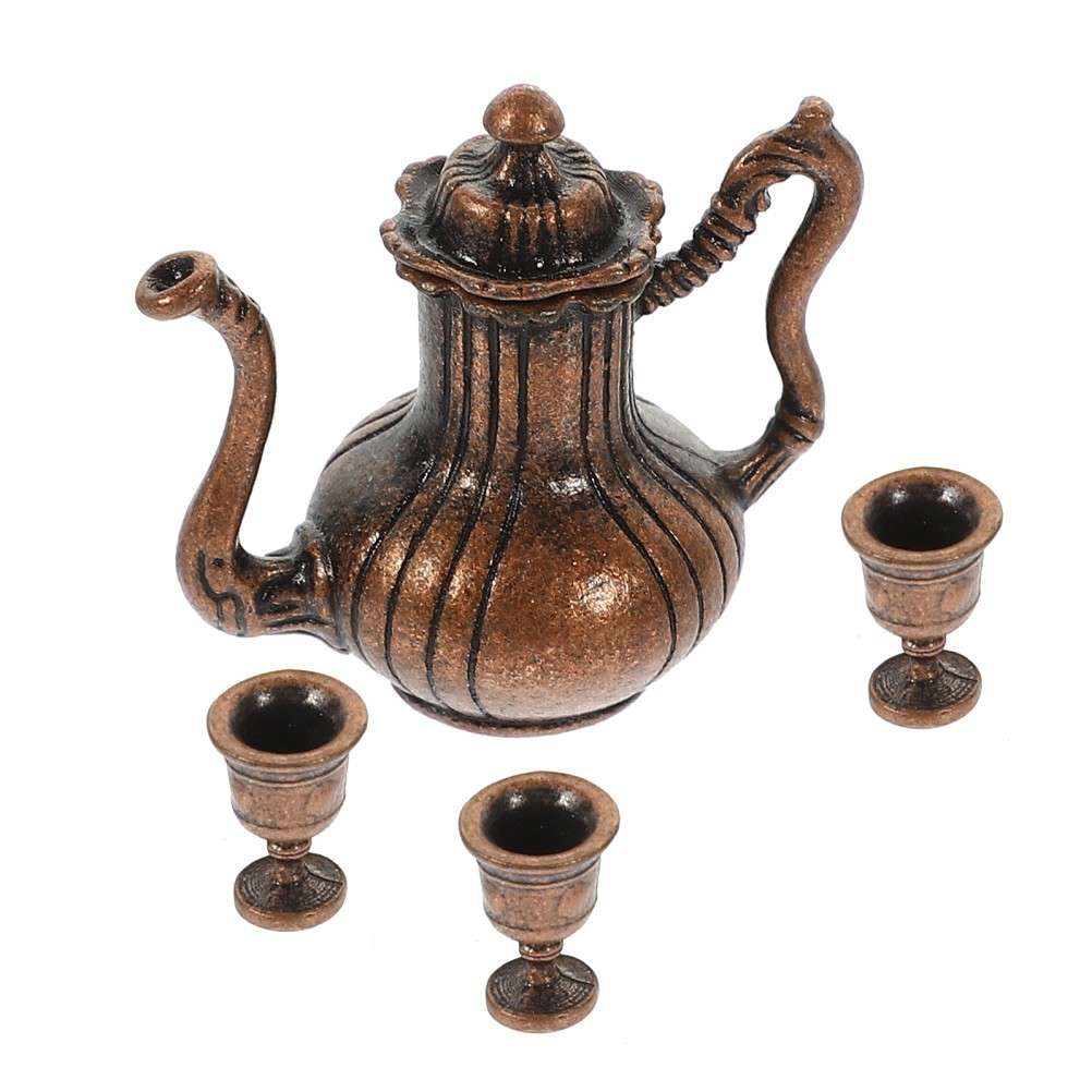Mini Tea Pot Cup Set Dark Brown Miniature Enthusiasts Miniature Scenes 1 Set