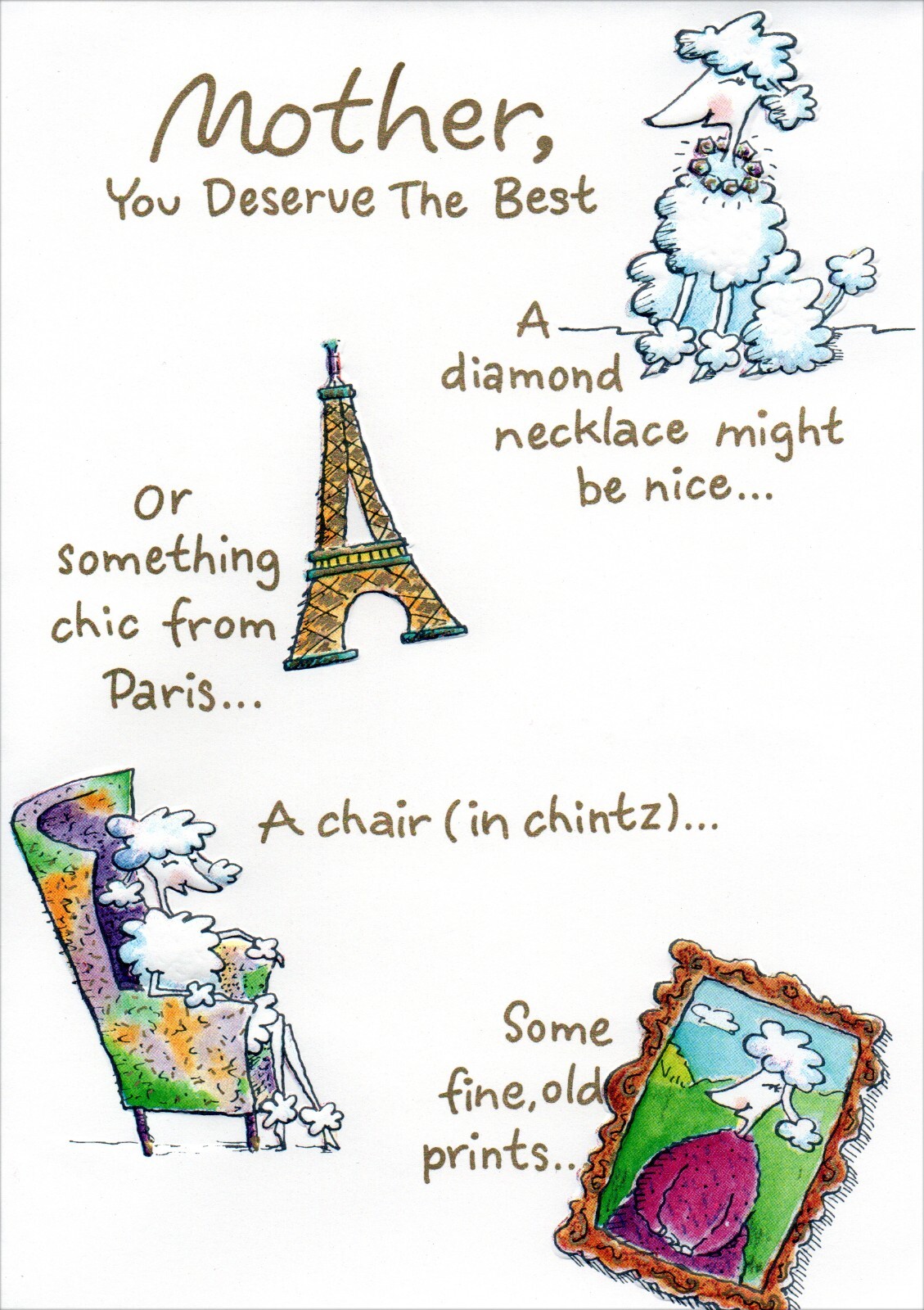 Cute MOTHER’S DAY Card FOR MOTHER, Poodle, Paris, by Gibson Greetings + Envelope