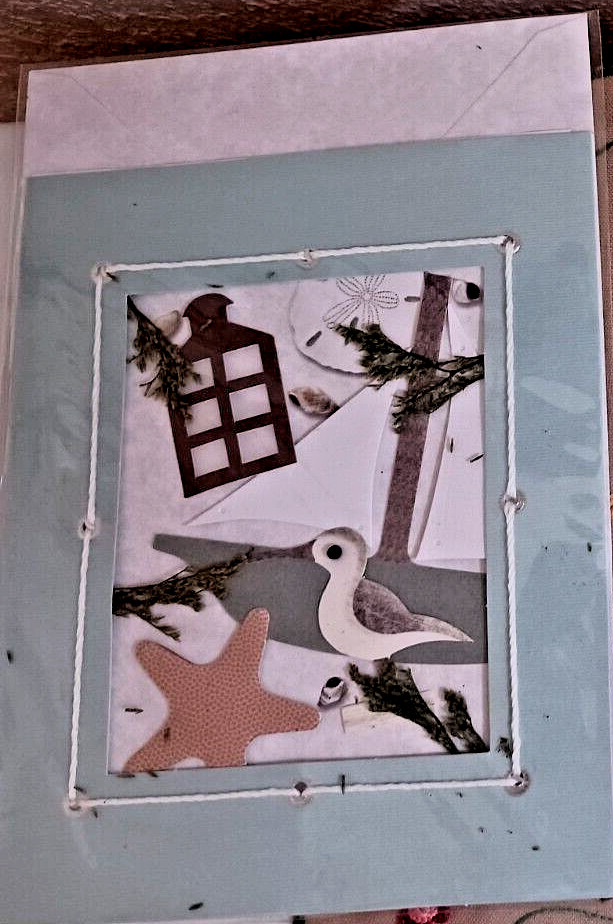 6 3/4 X 5.5″ NEW/SEALED SEASIDE BLANK CARD W/ SEAGULL, STARFISH,BOAT & LANTERN