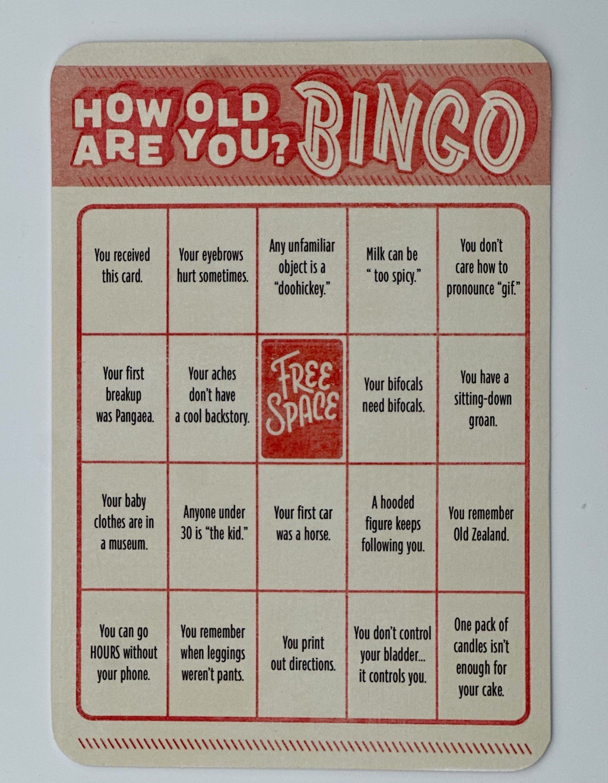 — HAPPY BIRTHDAY GREETING CARD — FUNNY OLD AGE BINGO / AGING / ADULT