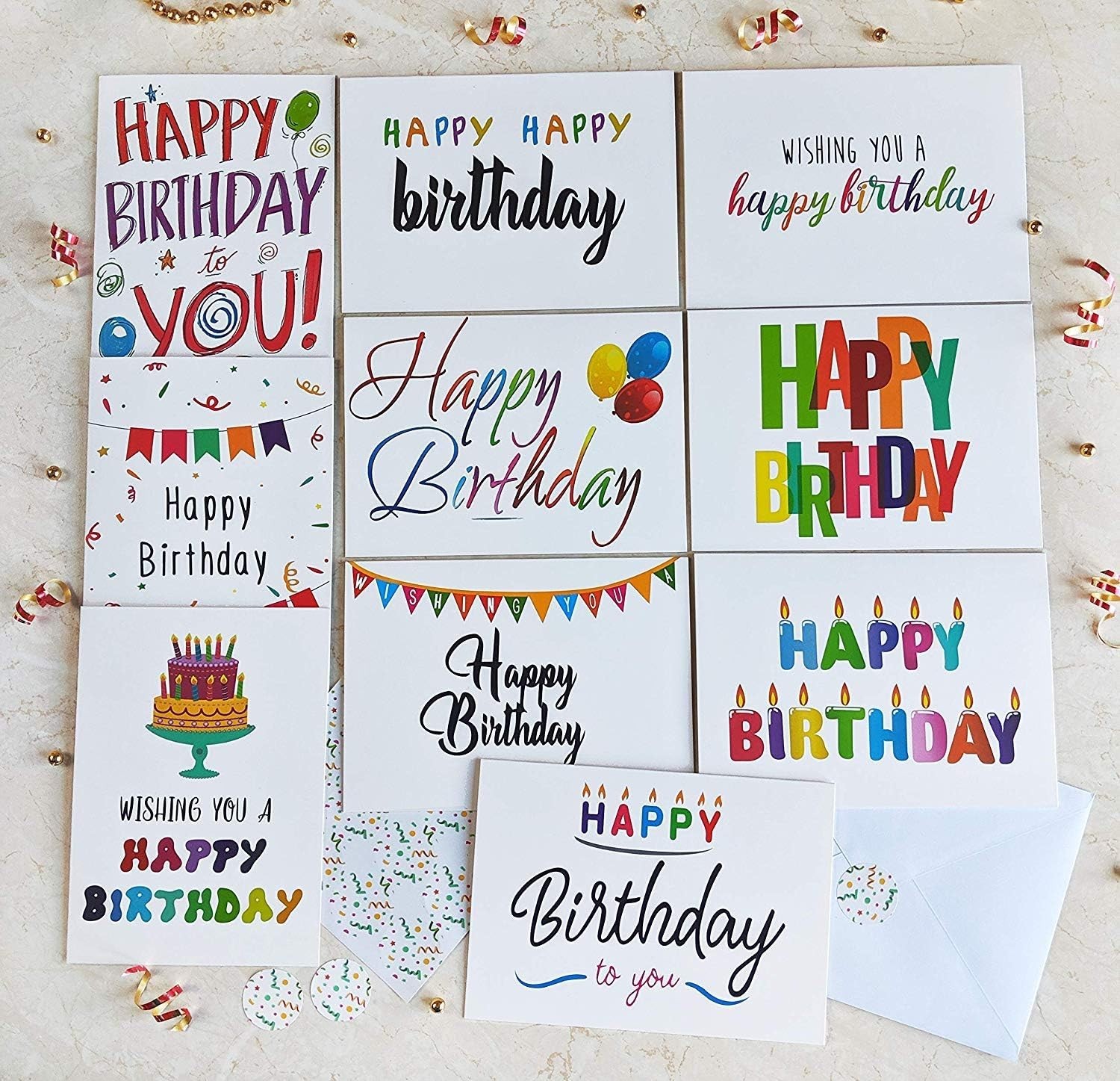 Bulk Happy Birthday Greeting Cards Set – 10 Designs