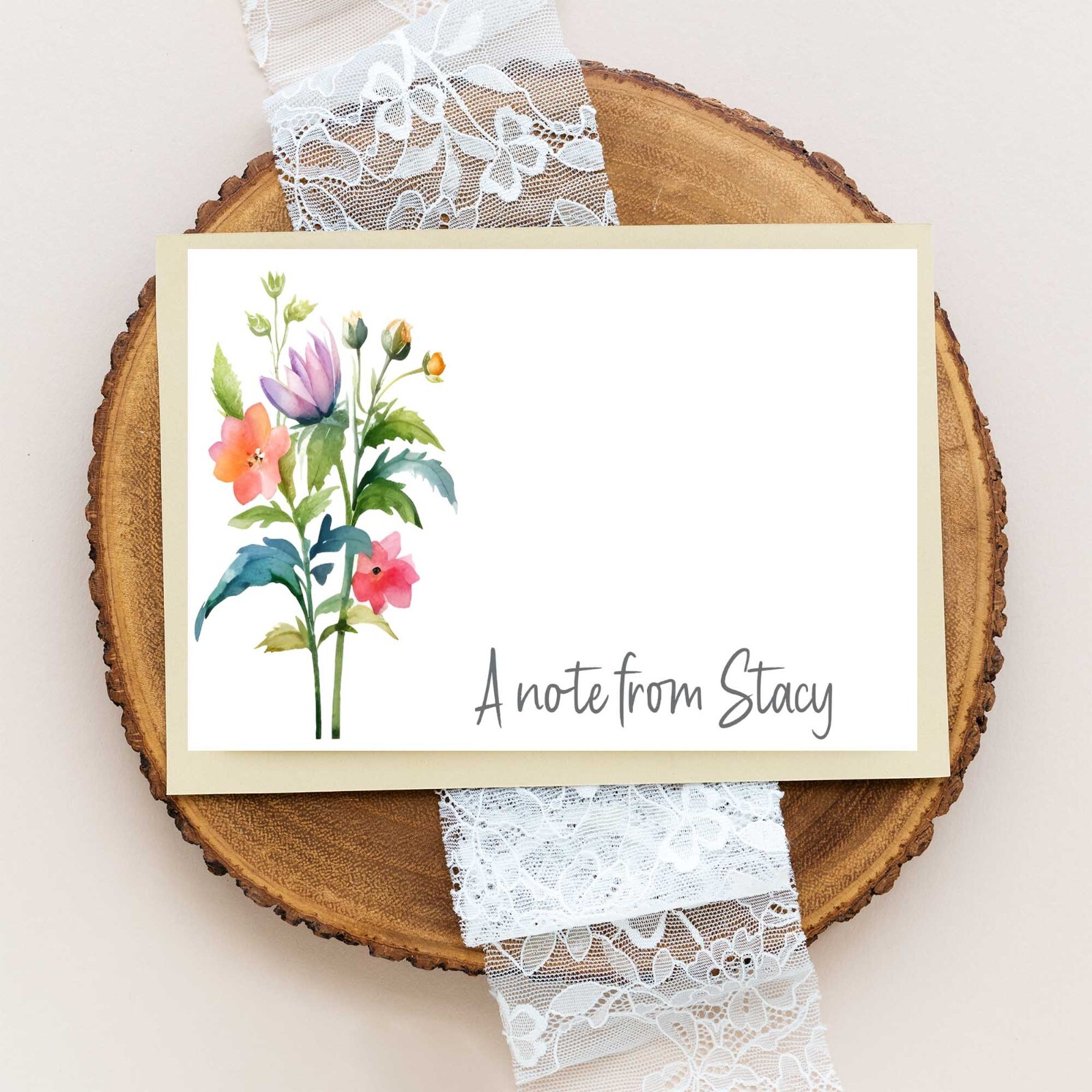 PERSONALIZED – 12 Flat Note card, Floral Stationery with Envelopes – Wildflower
