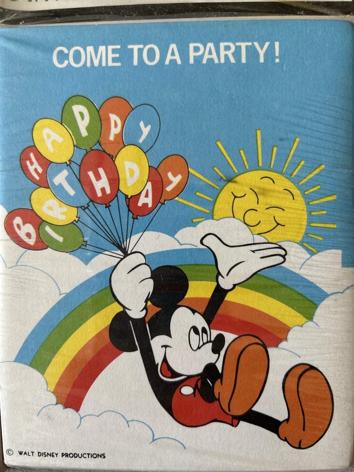 Mickey Mouse Holding Balloons Rainbow 16 Vtg Birthday Party Invitations New Pkg