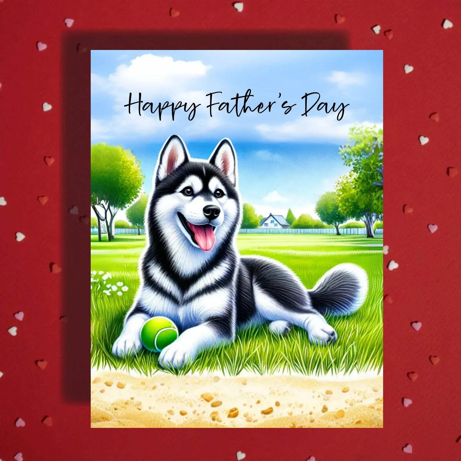 Father’s Day Customizable Greeting Card, Husky Dog black and white: Happy Father