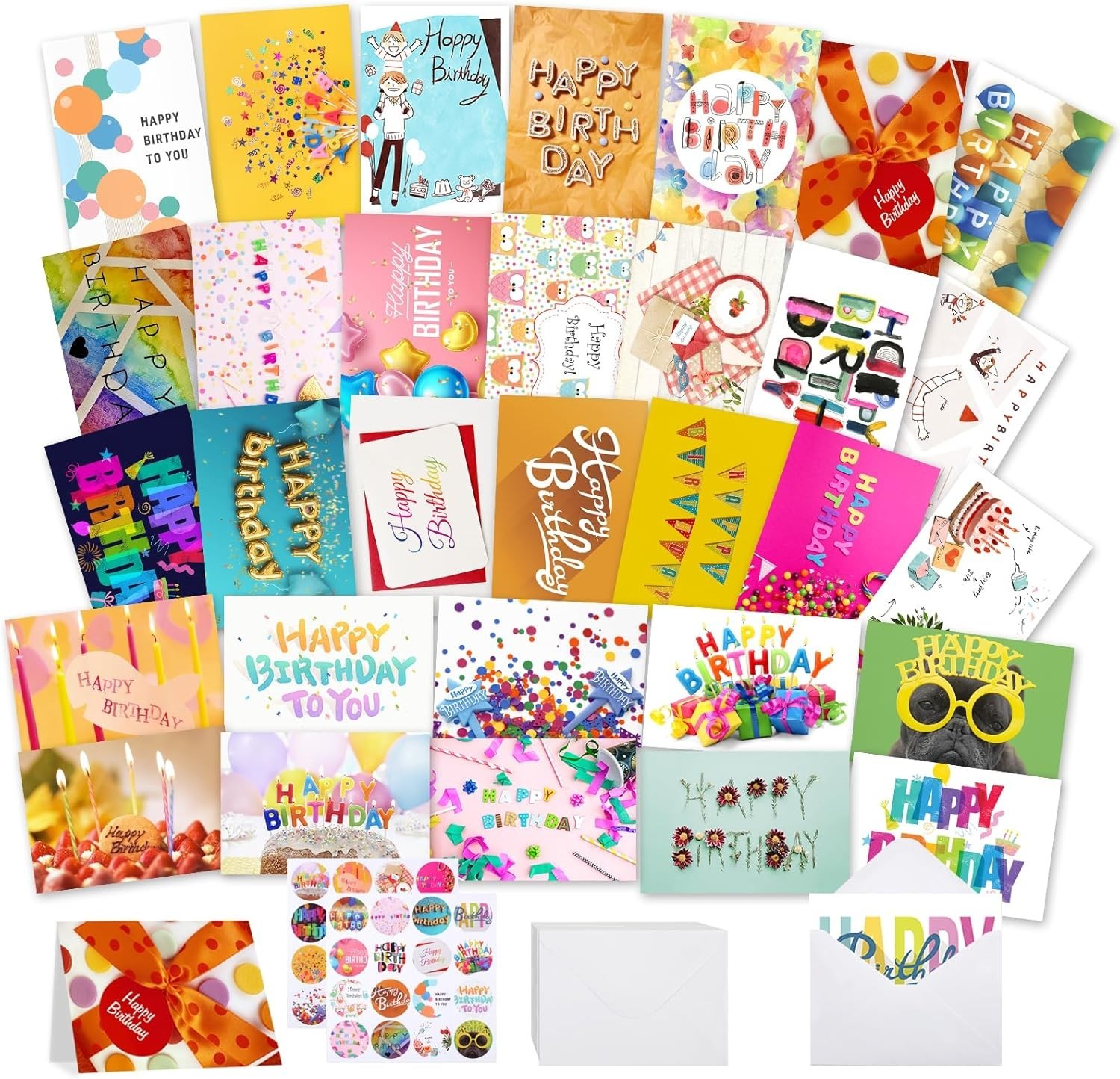 Joyberg 32 PCS Happy Birthday Cards Bulk with Envelopes, 4X6 Assorted Birthday C