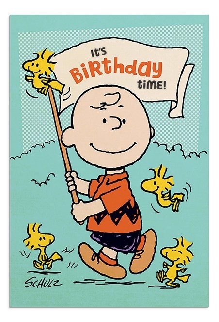 Birthday Card featuring Charlie Brown & Woodstock with envelope