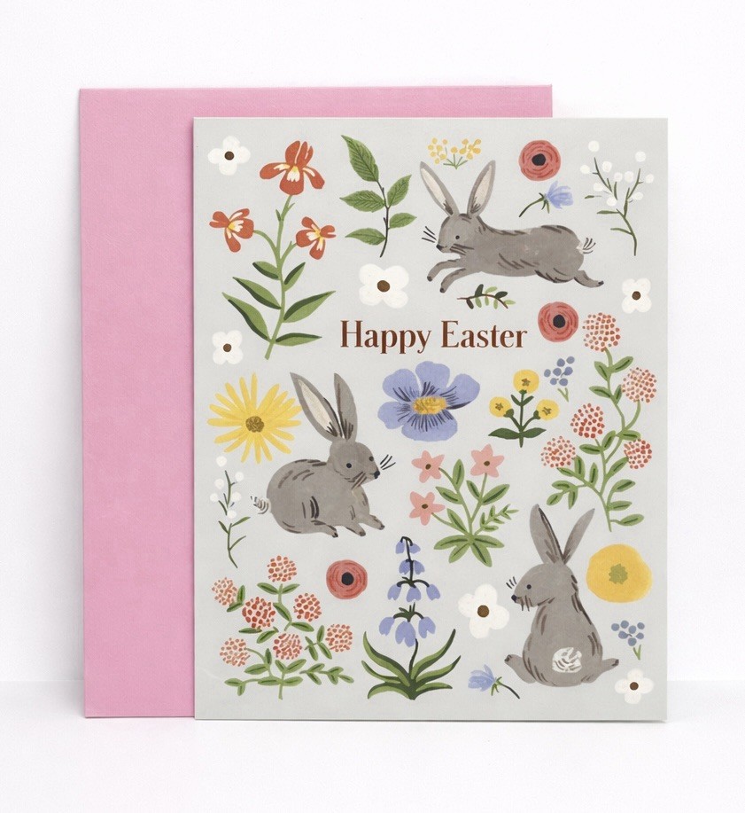 RIFLE PAPER CO Bunny Fields Easter Card Blank Card w/ Envelope, A2 Size NEW