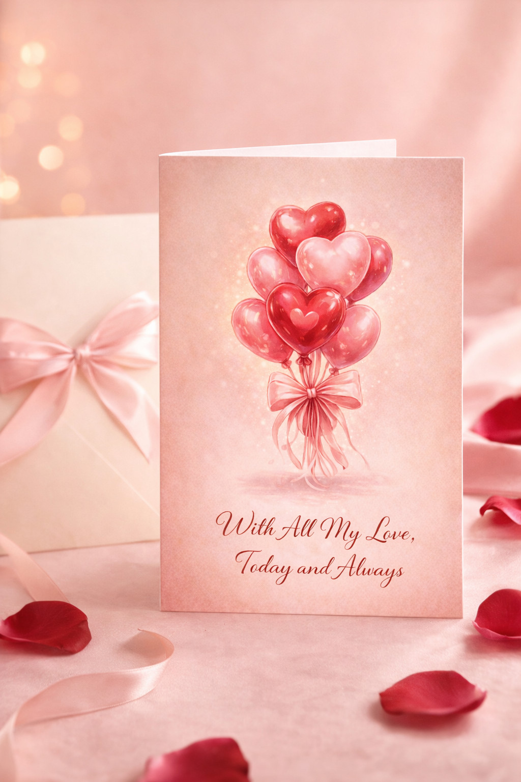 Romantic Heart Balloons Valentine’s Day Card – Elegant Love Greeting 5×7
