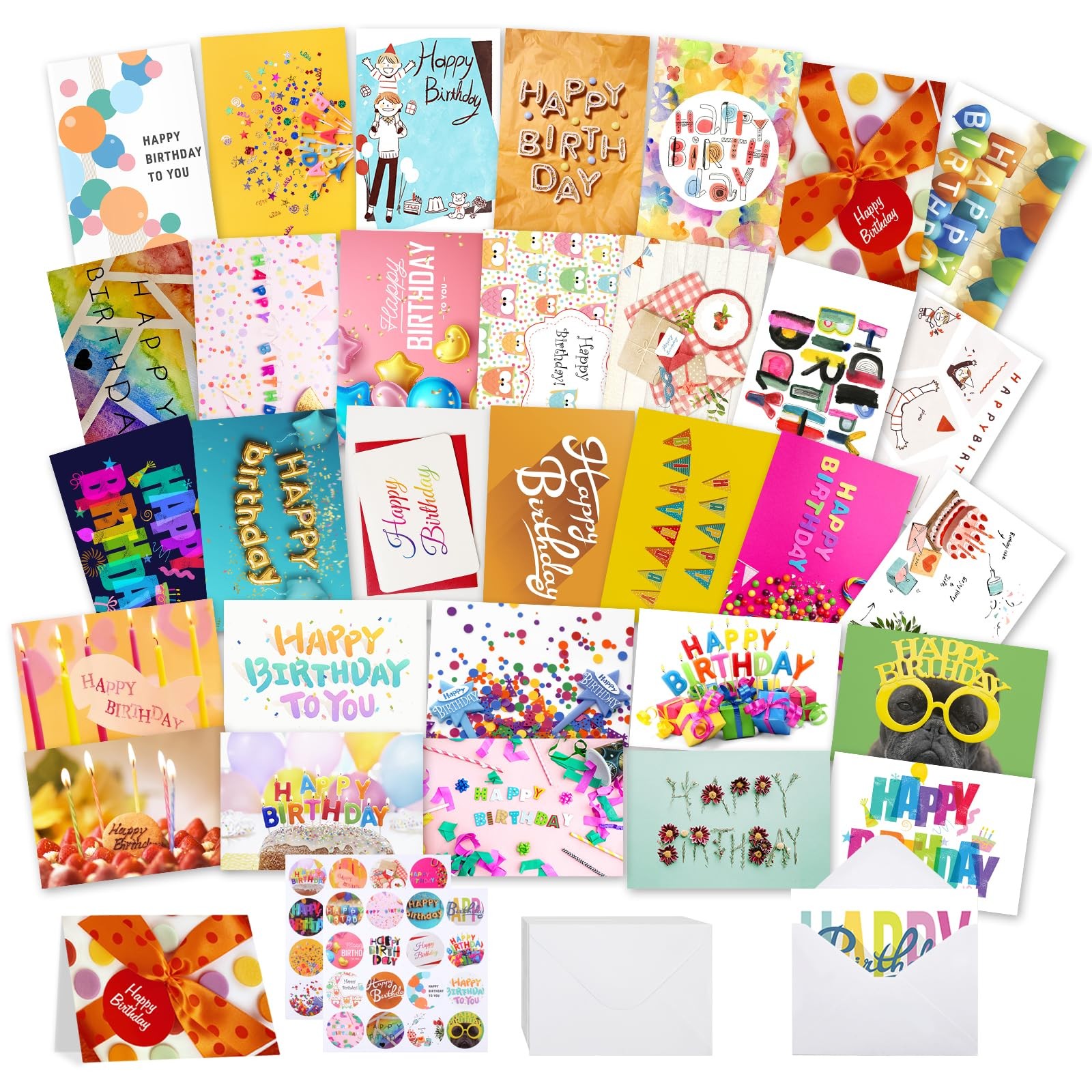 Joyberg 32 PCS Happy Birthday Cards Bulk with Envelopes, 4×6 Assorted Birthda…