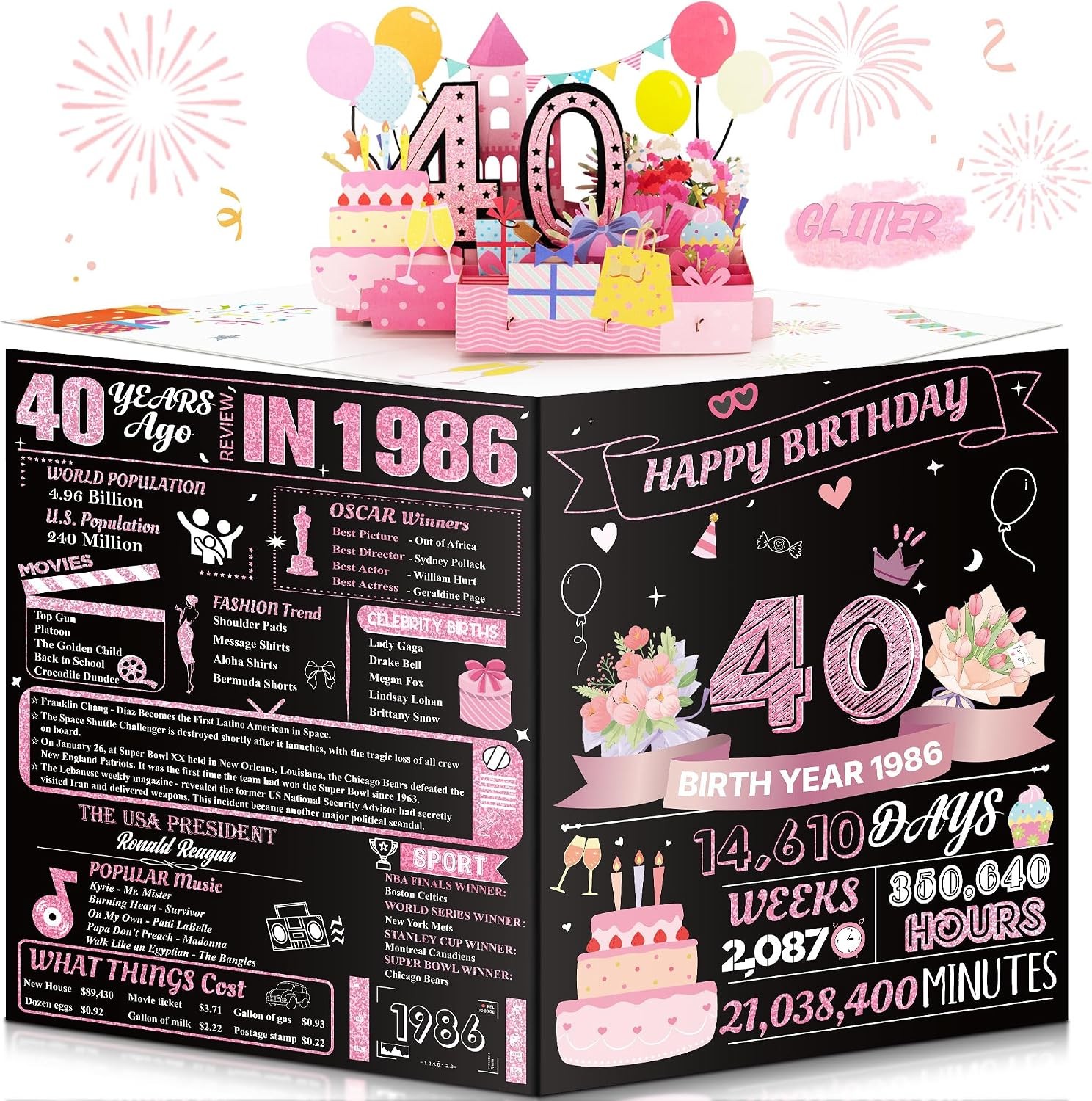 40Th Birthday Card for Women or Her, Large 3D Pop up 40Th Birthday Cards for Fri