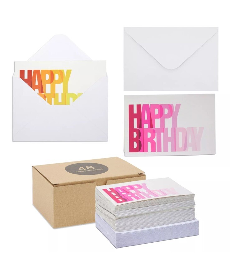 48 Pack 4×6-inch Happy Birthday Cards with Envelopes (6 Colorful Assortment)