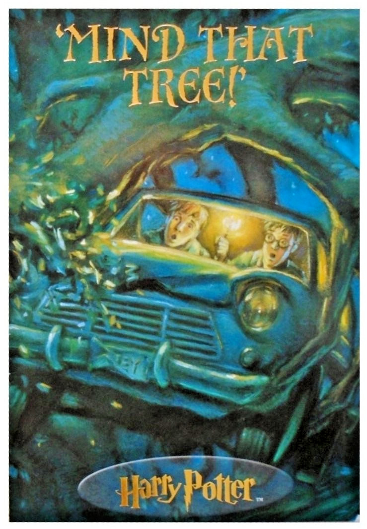 Vintage Flying Car Whomping Willow Birthday Card Harry Potter + USPS Stamp RARE
