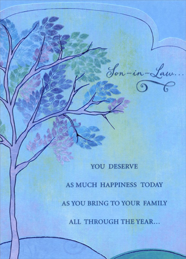 Blue Purple and Green Leaves on Tree Die Cut Father’s Day Card for Son-in-Law