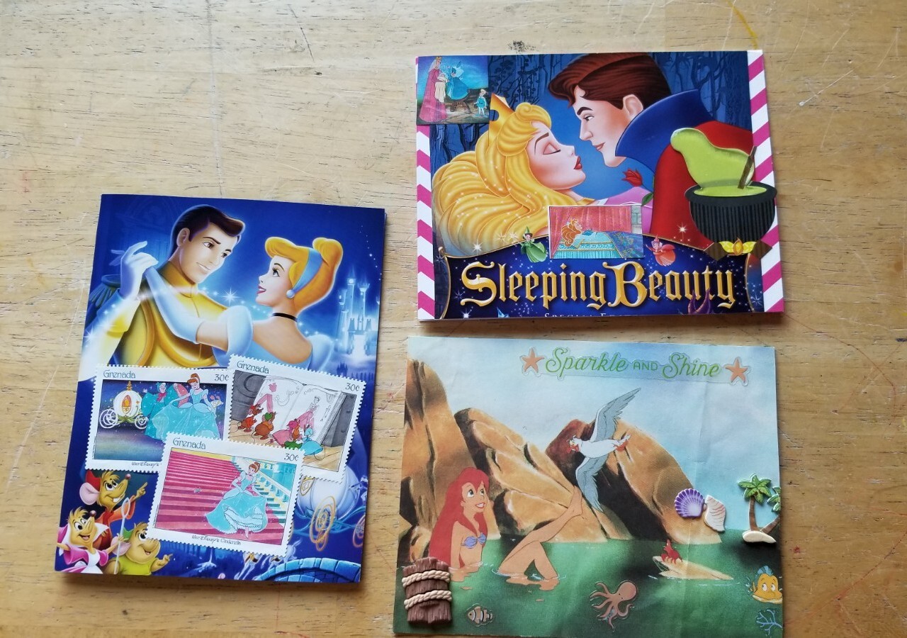 Homemade Blank Greeting Cards, Colorful Disney Princess Themed x3 with Envelopes