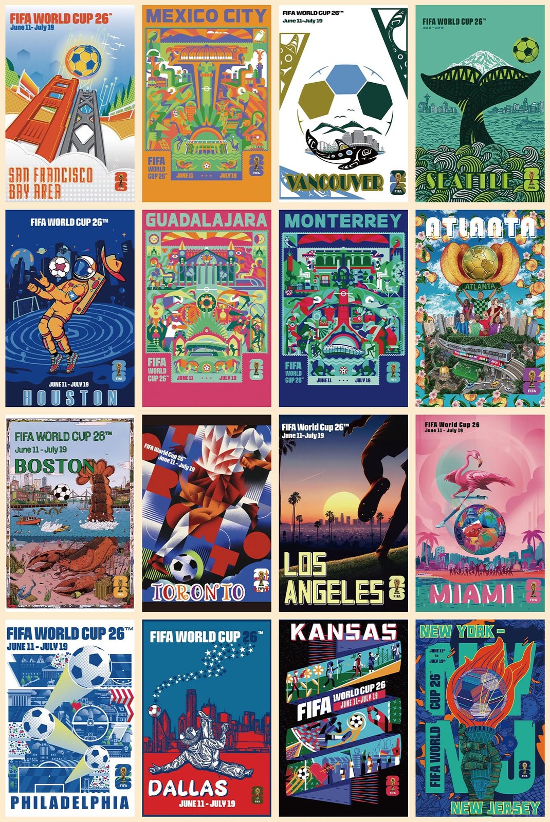 Postcards World Cup Decorations Host City Landmarks 4 x 6 in 32 Count 16 Designs