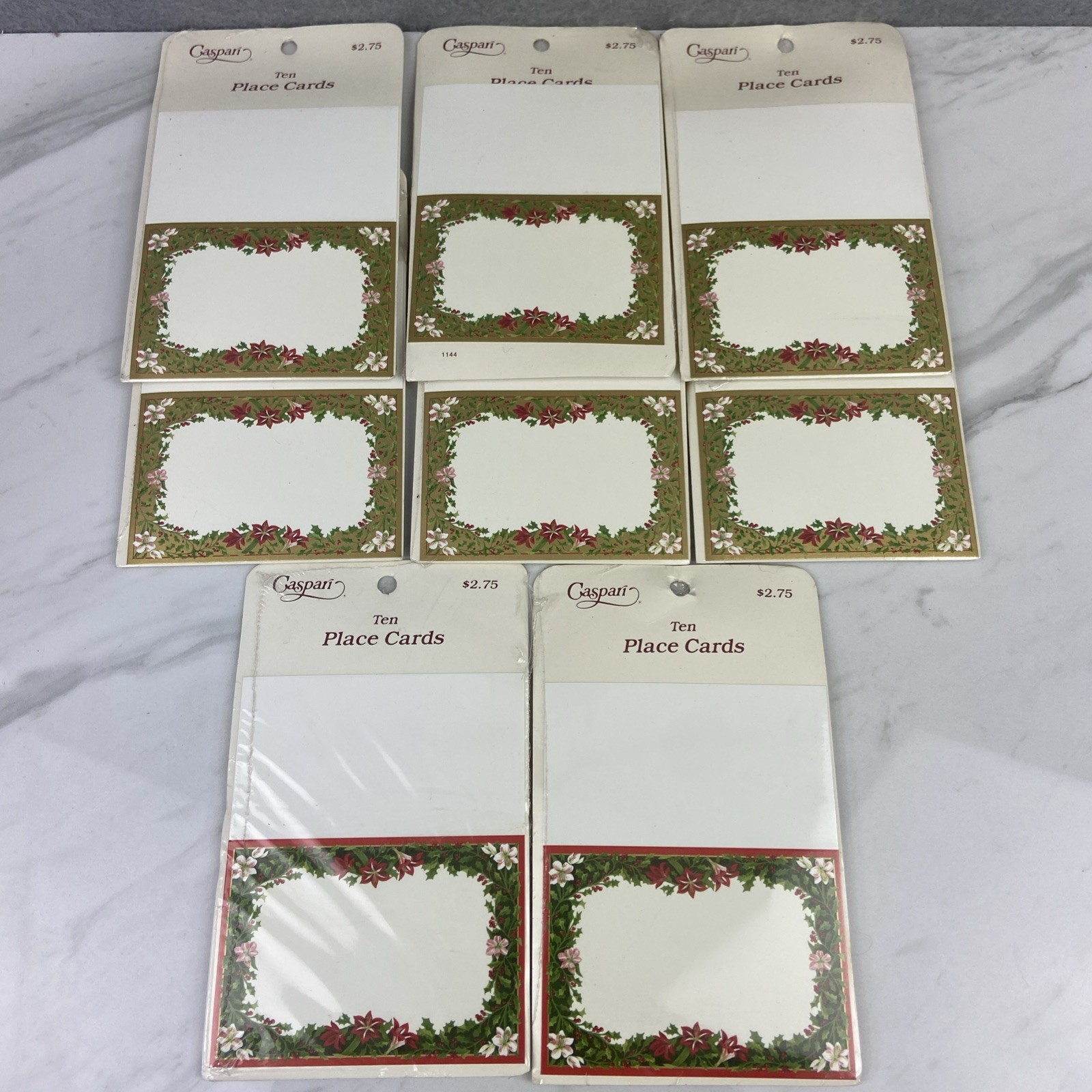 8 VTG Caspari Holiday Christmas Place Cards Holly Floral 10 Packs Jill Rose NOS
