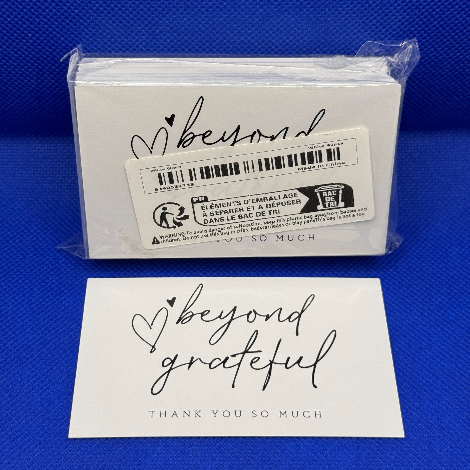 Beyond Grateful Thank You So Much! Elegant Greeting Cards 60 Count Black & White