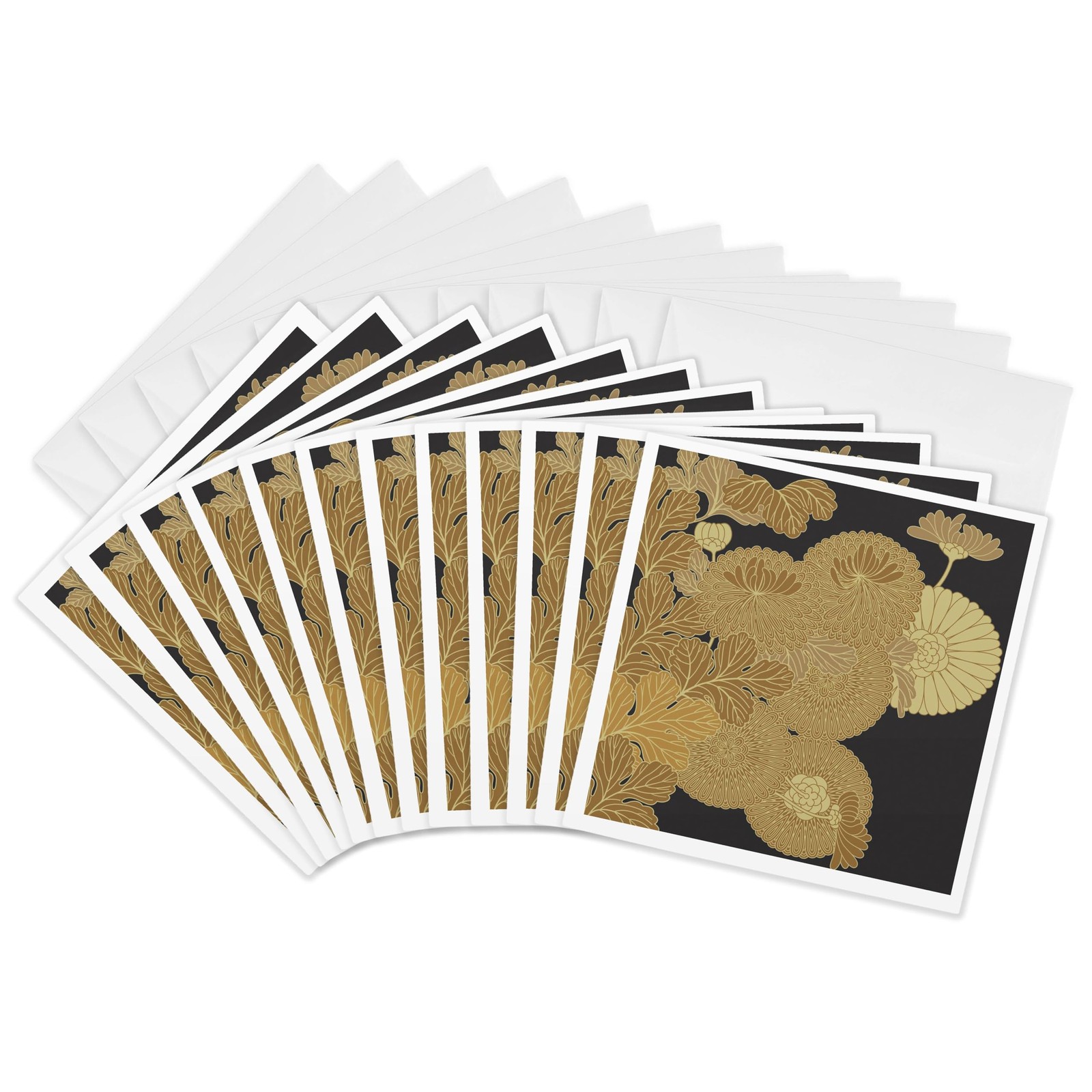 3dRose Japanese Golden Floral – Greeting Cards, 6 x 6 inches, set of 12