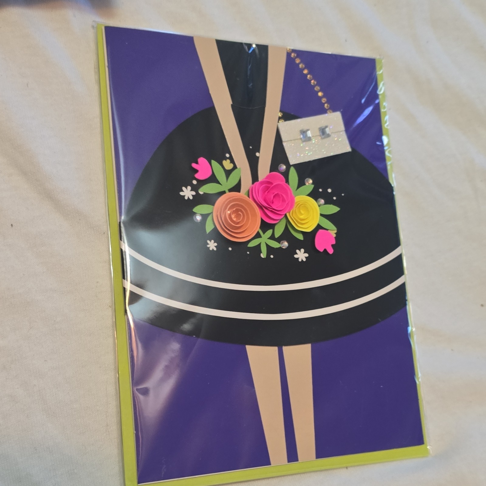 Burgoyne Birthday Greeting Card, Purple Floral Design, Embellished, w/ Envelope