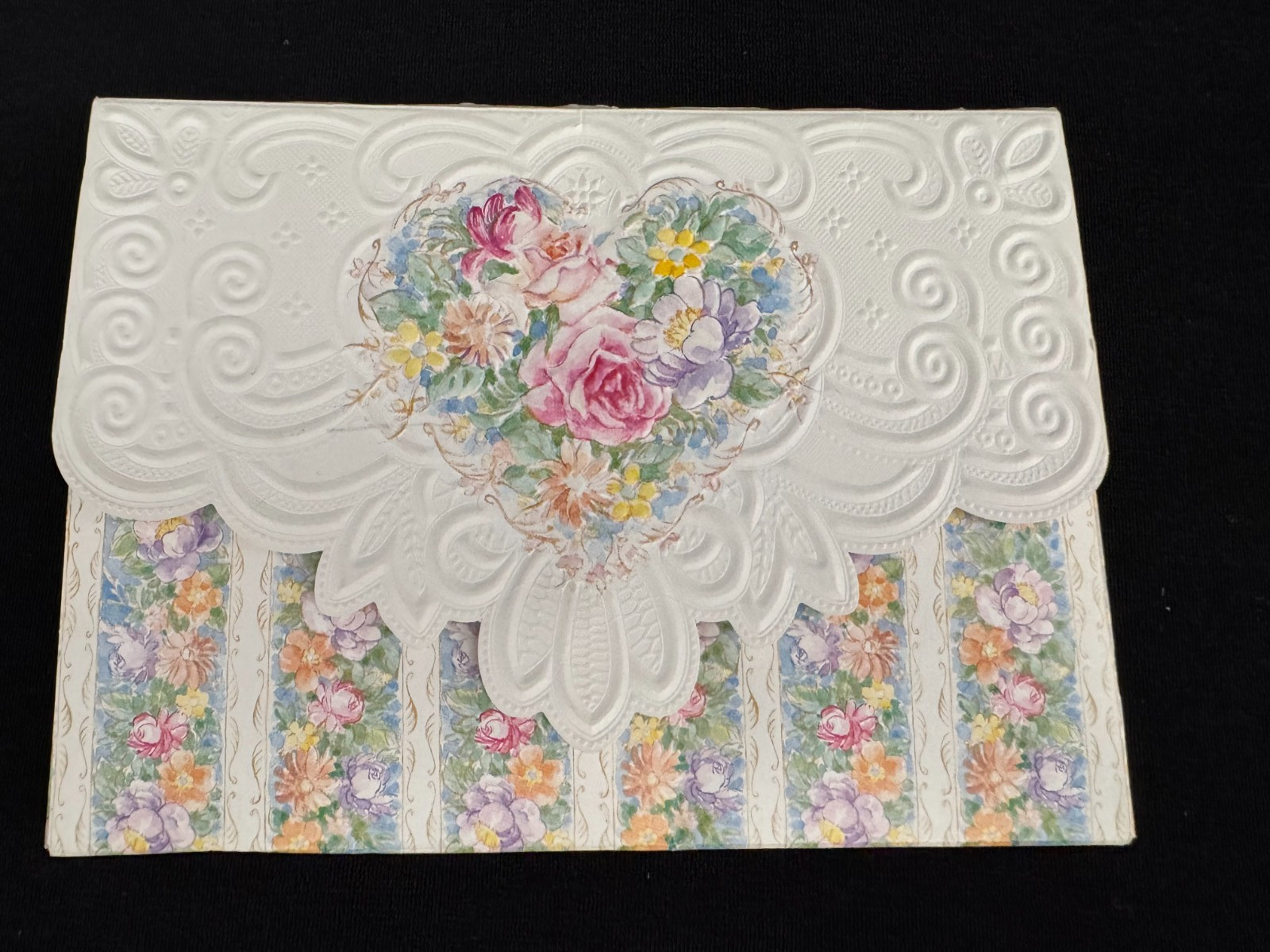 Carol Wilson Fine Arts Floral Heart Roses Embossed Blank Note Cards Envelopes