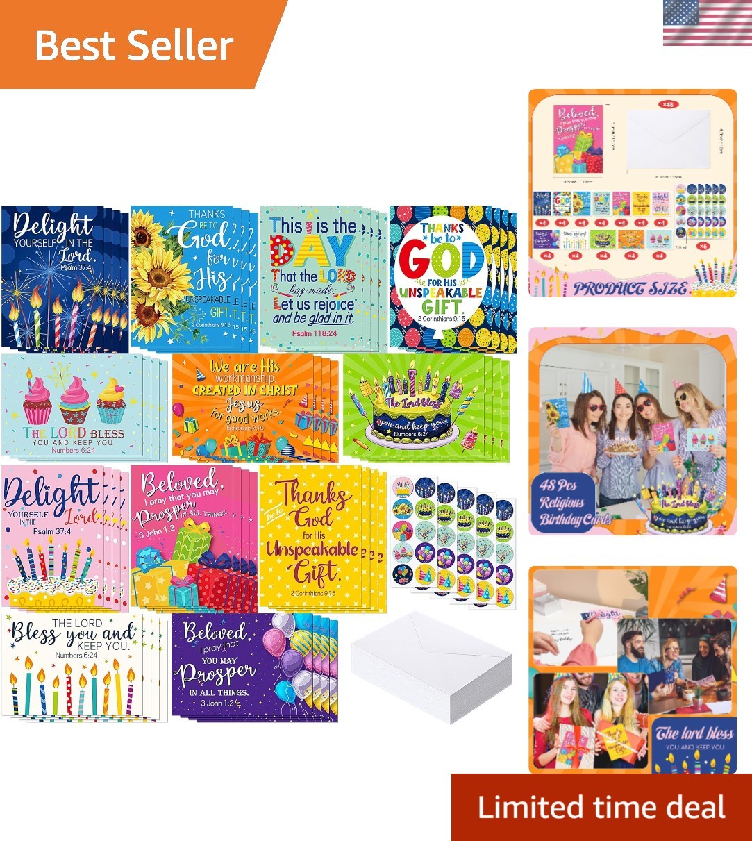 48 Pack Religious Christian Birthday Cards Bulk with Scripture Assorted Bible Ve