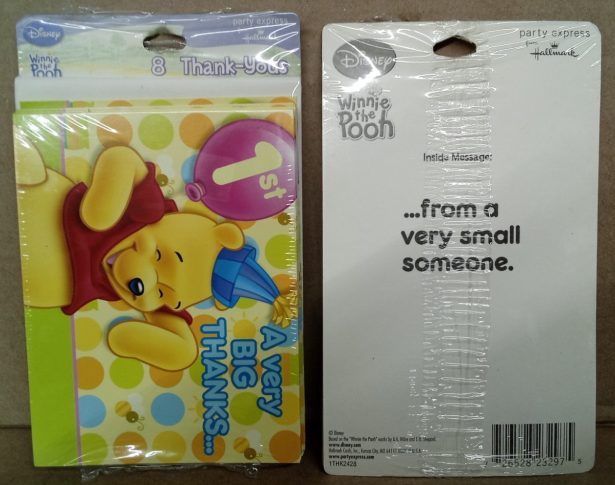 Winnie the Pooh “A Very Big Thanks” 1st B-day: 16 Thank U’s/16 Envelopes (SW54)