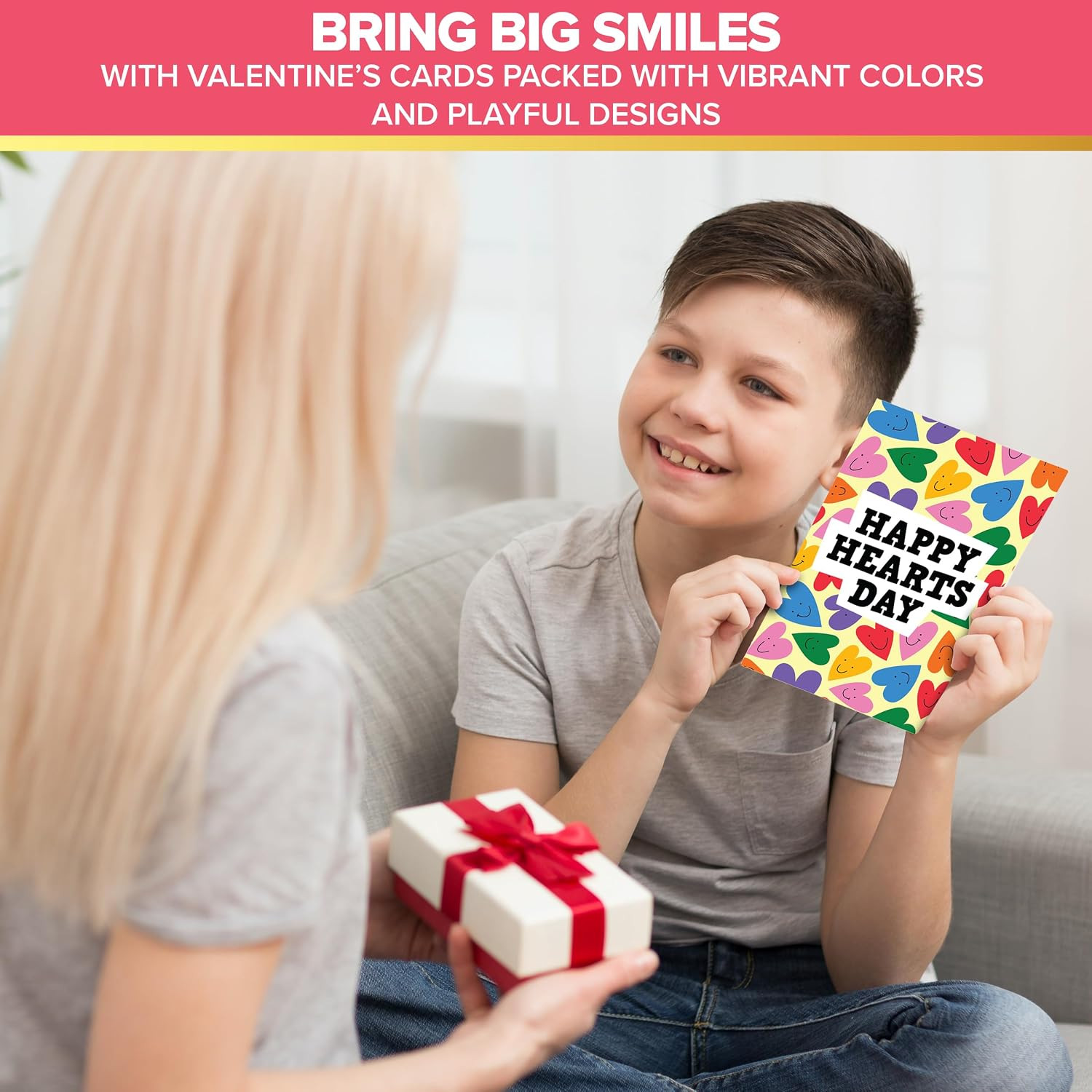 16 Pack 5x7in Children’s Valentine Cards with Envelopes and Stickers, 8 Adorable