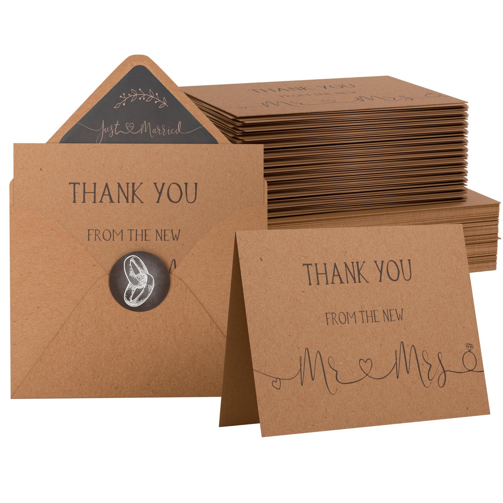 VNS Creations 100 Pack 4×6 Wedding Thank You Note Cards with Envelopes &