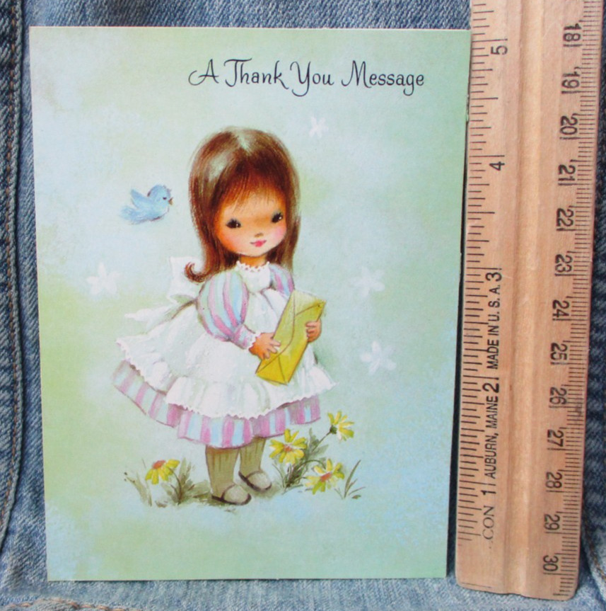 SWEET GIRL BABY HOLDING LETTER Vintage Sunshine Greeting Card 1960’s MCM M58