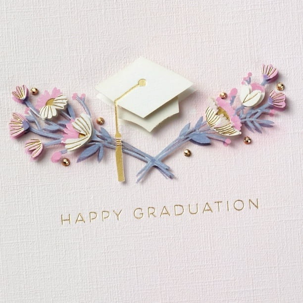 Graduation Card 3D Cutout Pink Floral Gold Foil, Beaded Hallmark Card NEW