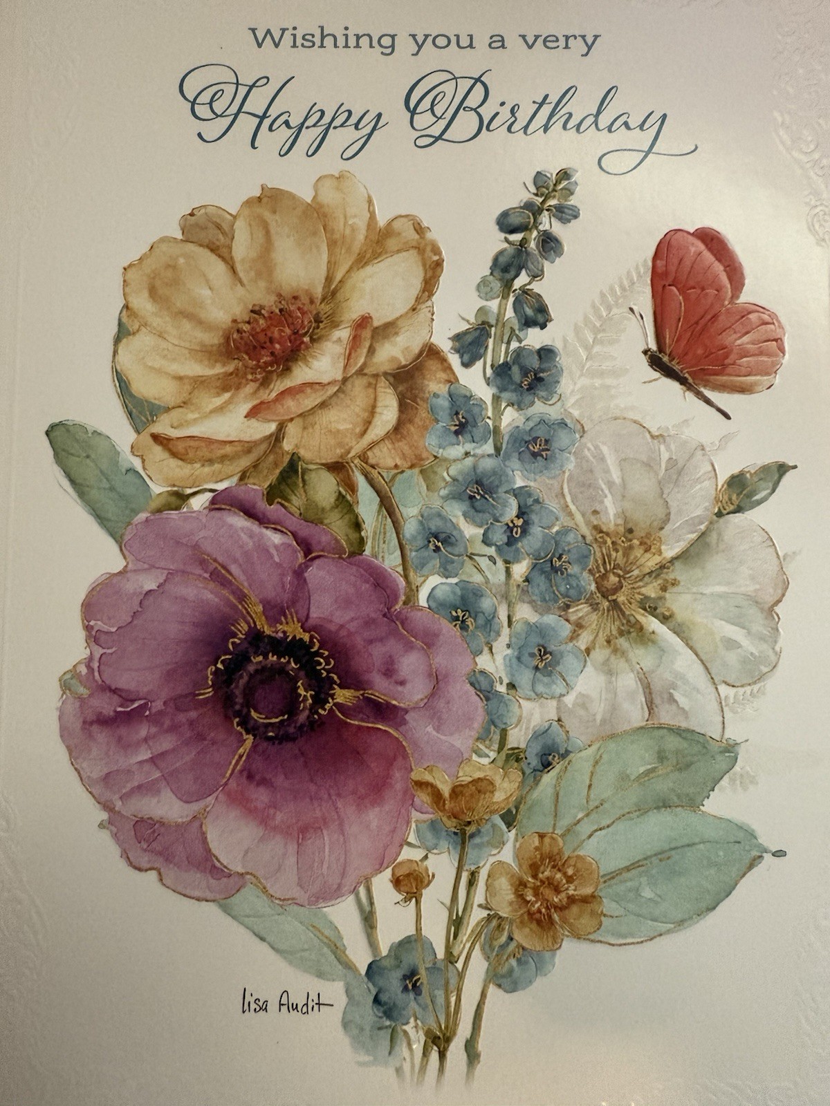 “Wishing you a very Happy Birthday” – Pretty floral bouquet – 5.5″ X 7.5″