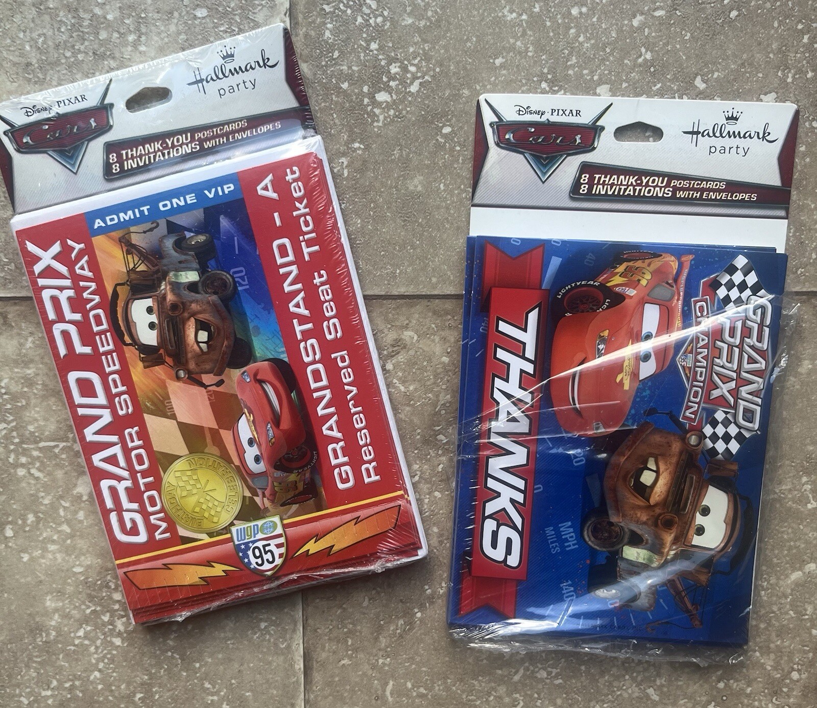 1 Unopened Pack Hallmark Cars Birthday Invitations & Extra 8 Thank You Postcards
