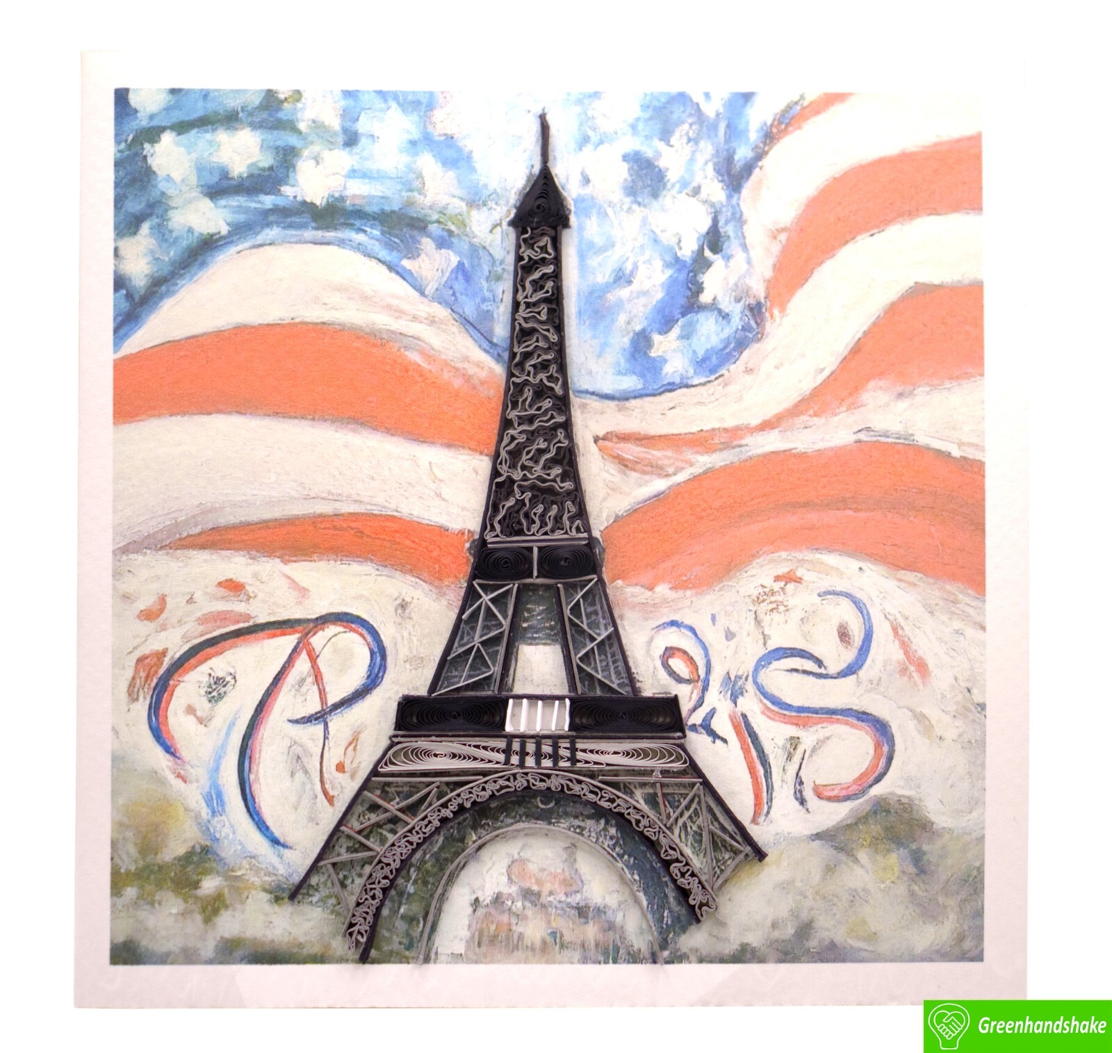 Stars & Stripes in Paris Quilling Greeting Card – Unique Dedicated Handmade Art