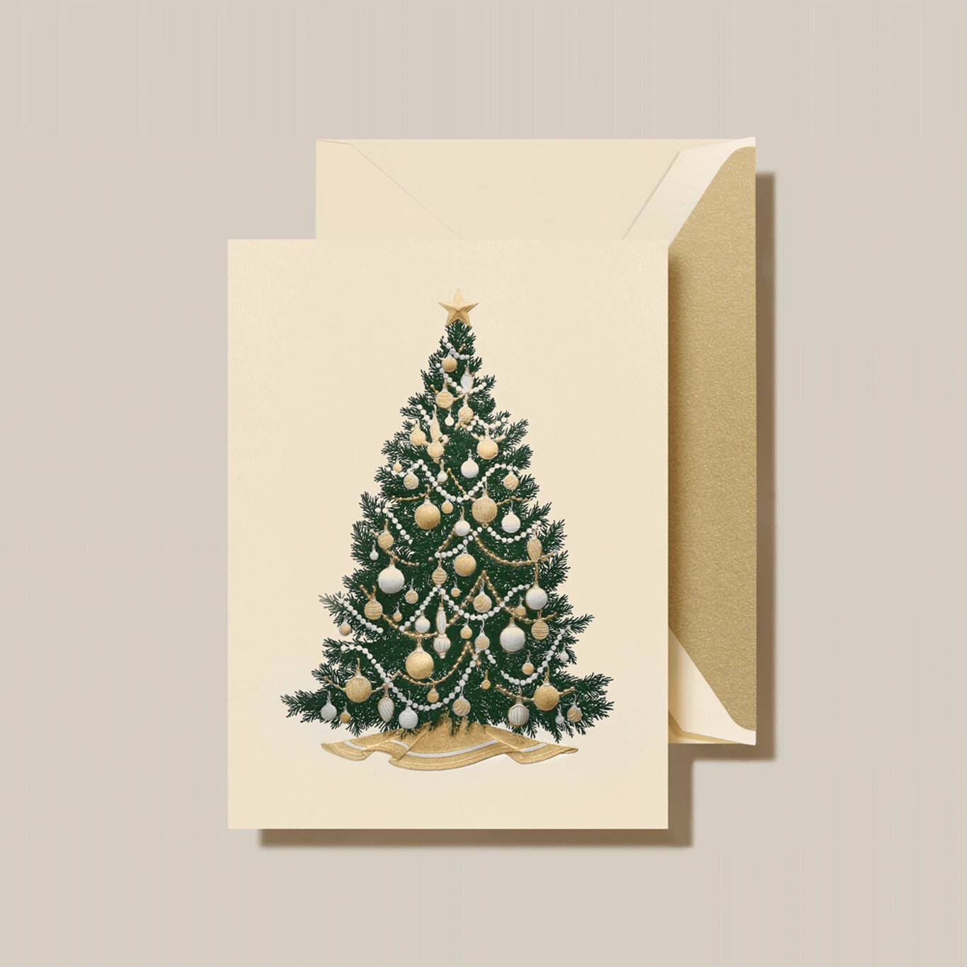 Crane & Co. Silver and Gold Beaded Tree Holiday Greeting Card