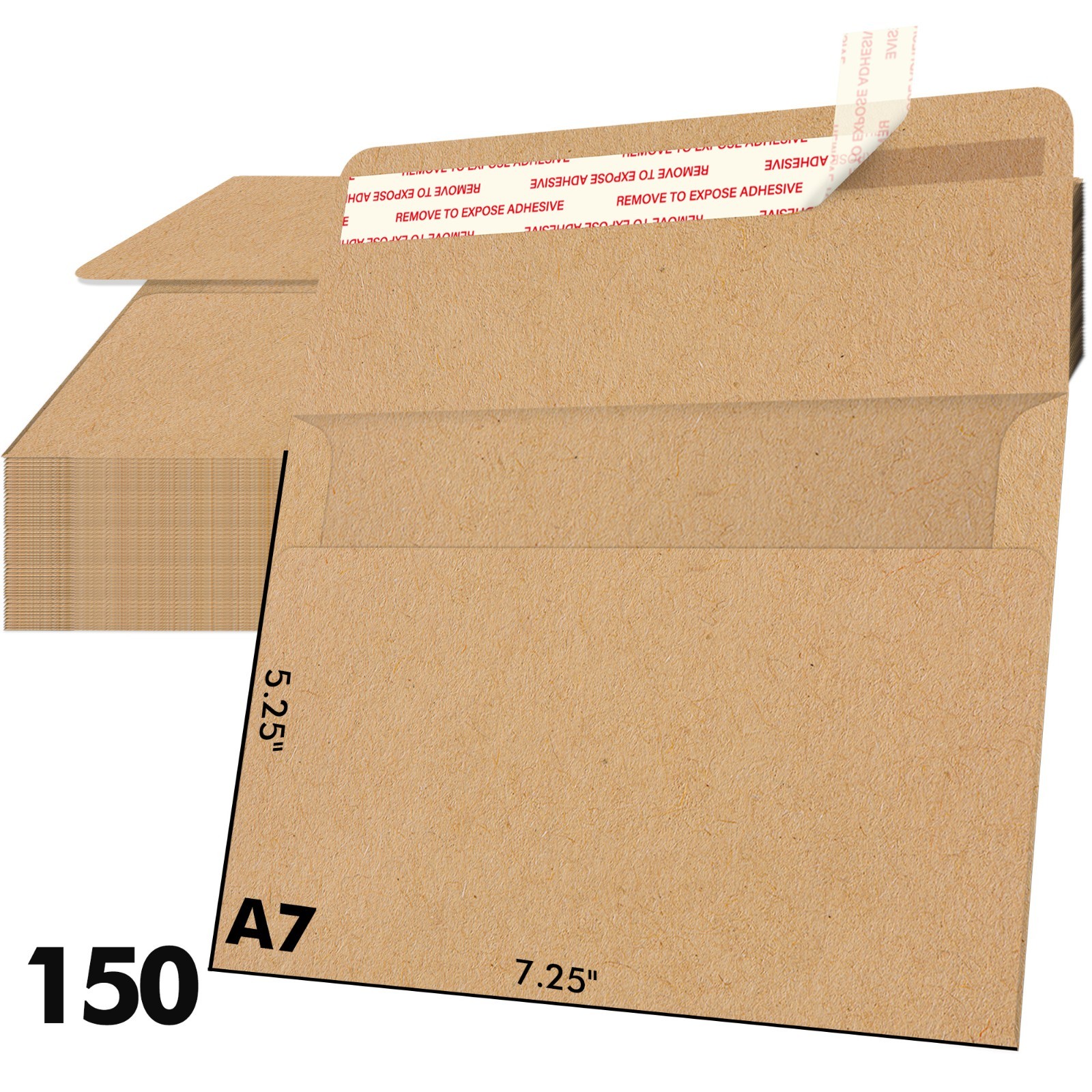 A7 Kraft Invitation Envelopes 5×7 for Wedding Card, 150 Ct 5.25″x7.25″ Self Seal
