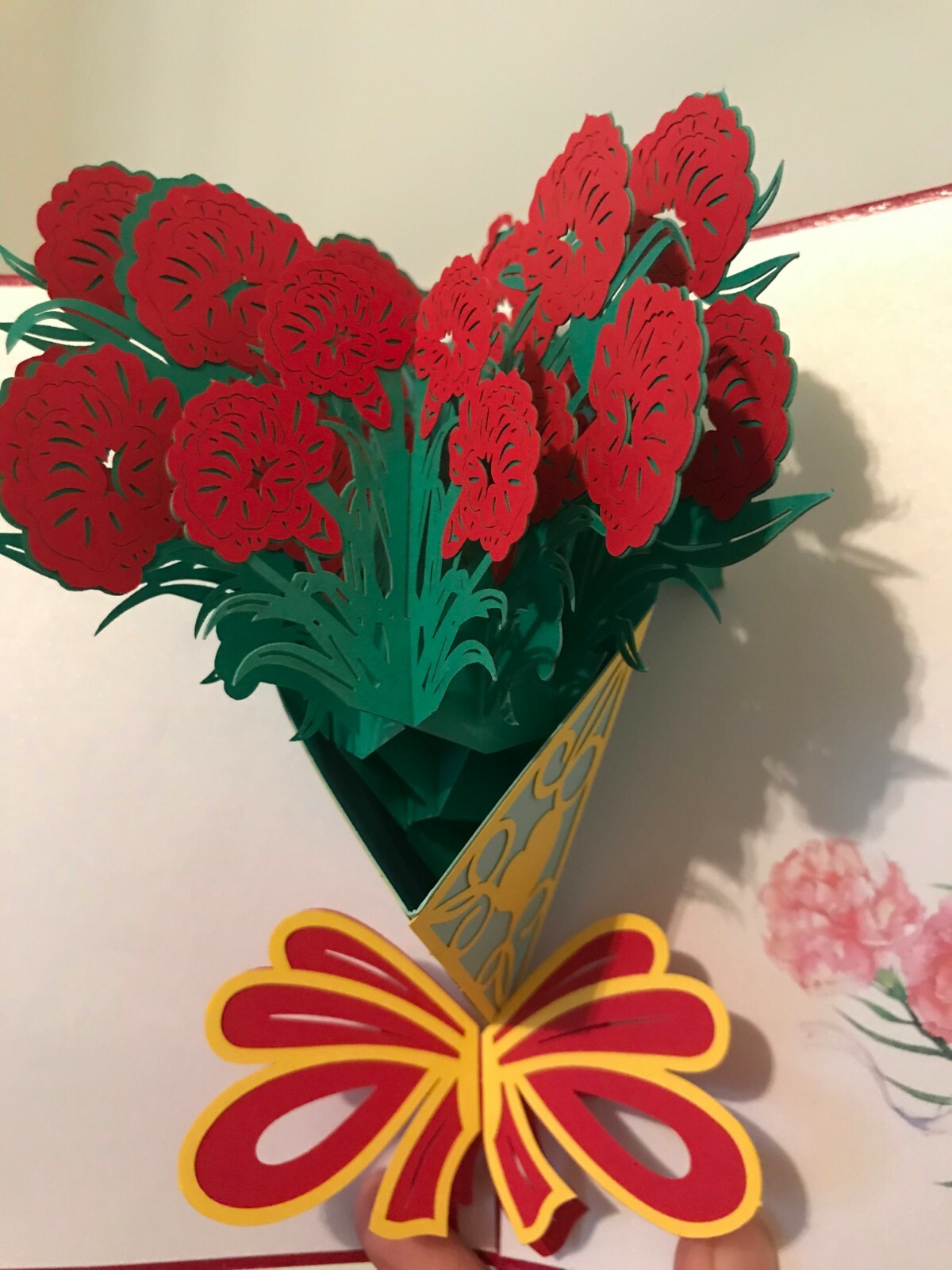 3D Pop Up Love Greeting Card Valentine Mother‘s Day Carnation Bouquet flowers