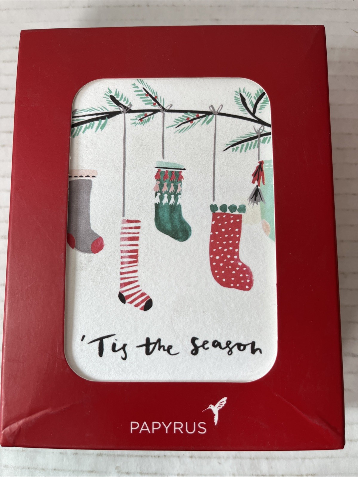 PAPYRUS Tis the Season 20 XMAS CARDS w Envelopes NEW Christmas Stockings NIB BOX