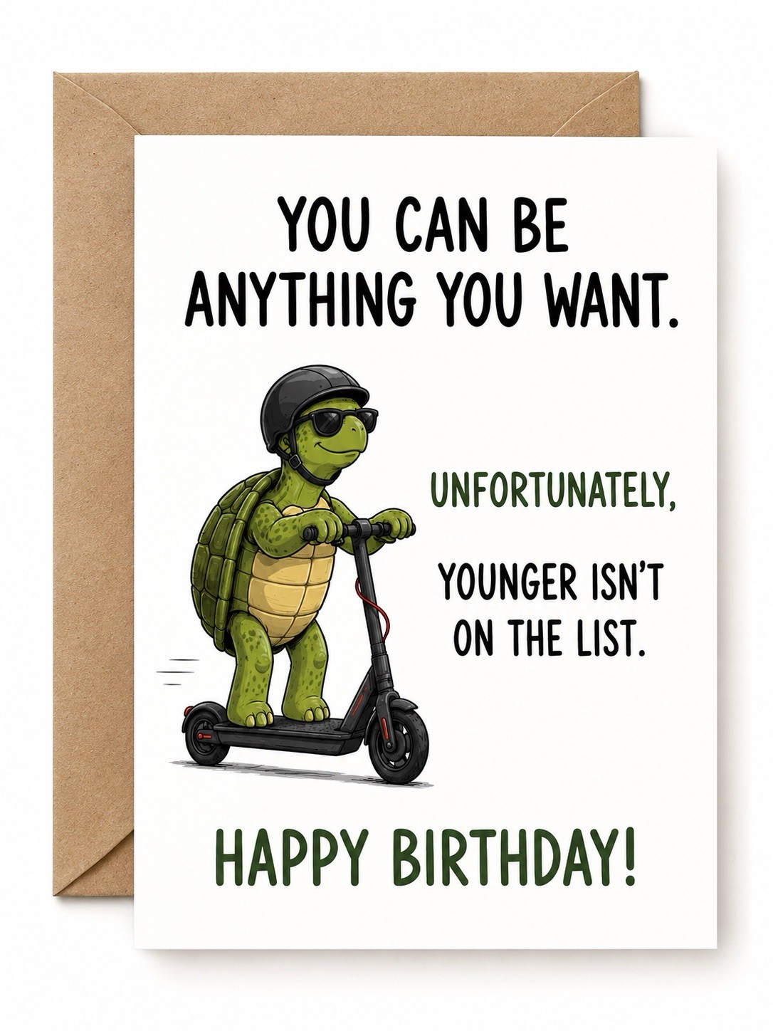 Funny Turtle Birthday Card Younger Isn’t On The List Includes 5×7 Kraft Envelope