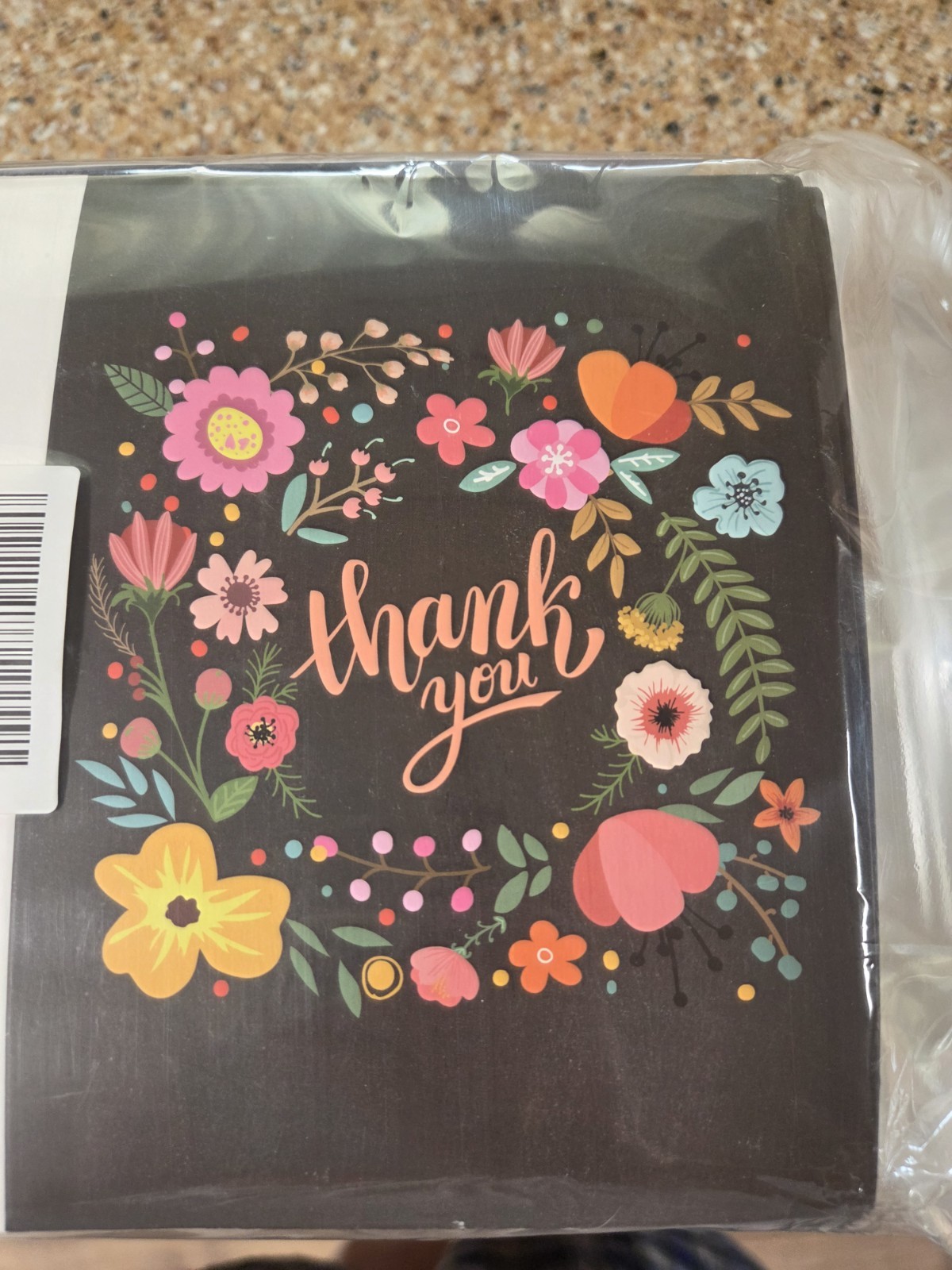 Thank You Greeting Card Floral Flowers Design, Black/Multicolor Multipurpose