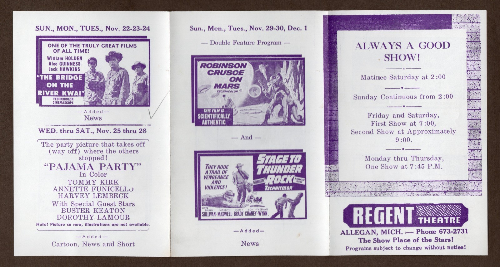 Regent Theater Handbill Flyer Advertisement Vintage 1964 Alfred Hitchcock Mars