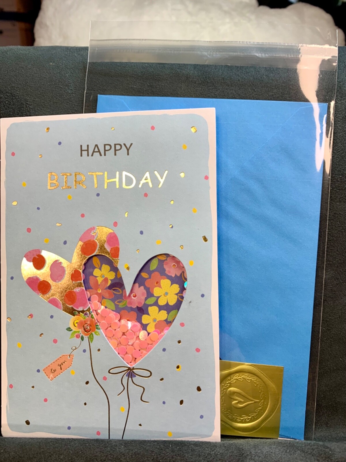 Gorgeous Happy Birthday Shaker Card New! Pink Confetti Heart Balloon! Fun!