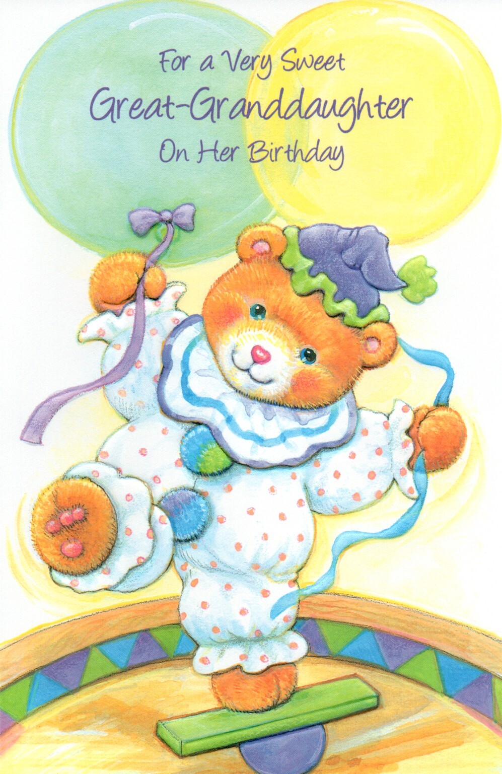Cute BIRTHDAY Card FOR GREAT-GRANDDAUGHTER, Bear Clown by Popular Greetings +✉